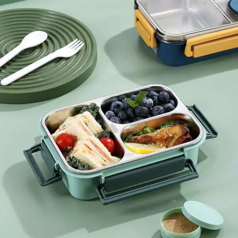 Eco-friendly reusable stainless steel food container for leak-proof hot & cold meal prep.