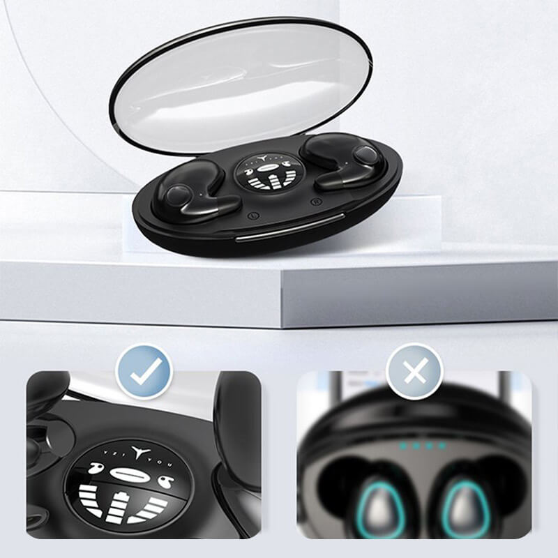 Discreet invisible sleep headphones. Lightweight, wireless Bluetooth earbuds ensure all-night comfort & undisturbed audio.
