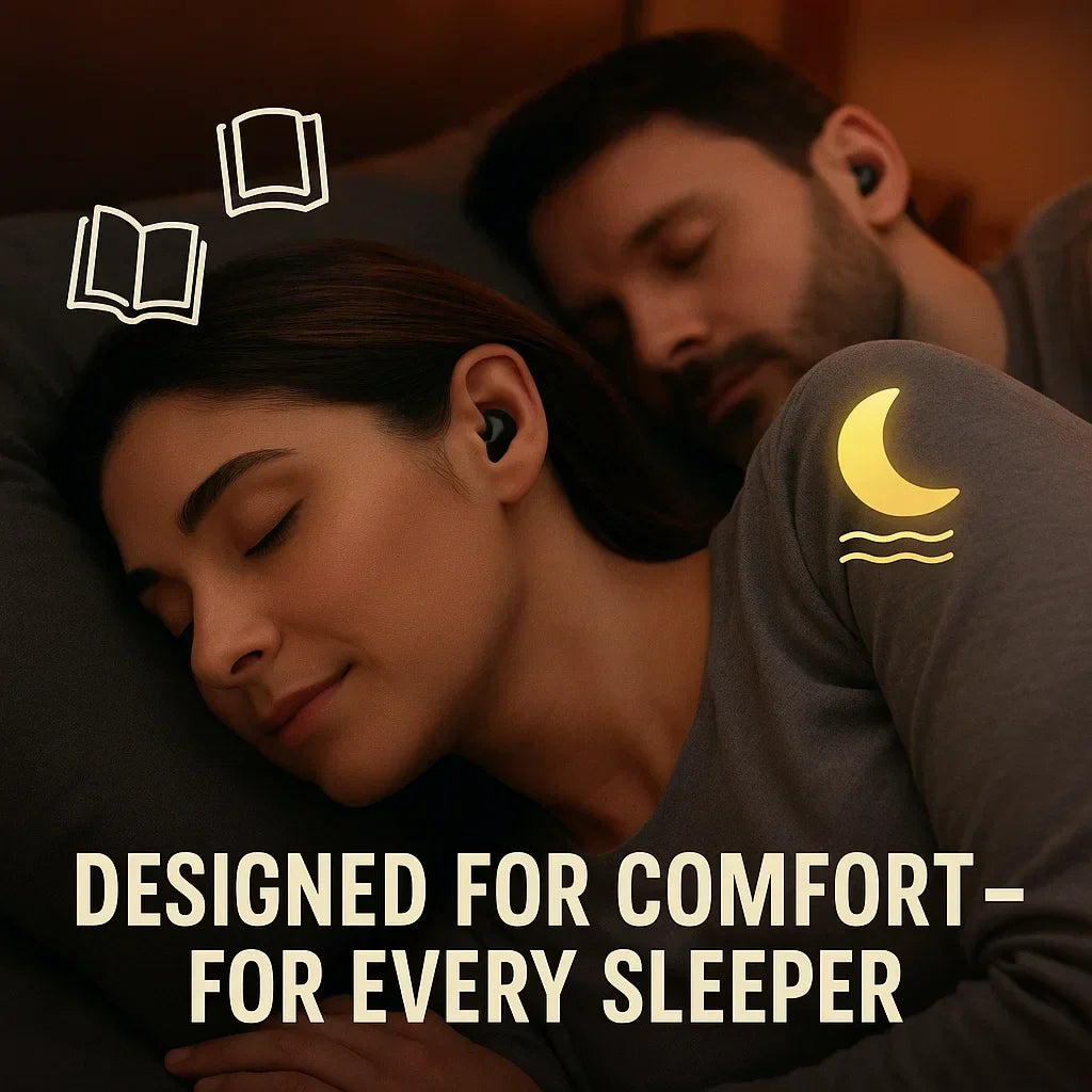 Tiny, discreet invisible wireless earbuds for a peaceful & comfortable sleep experience.