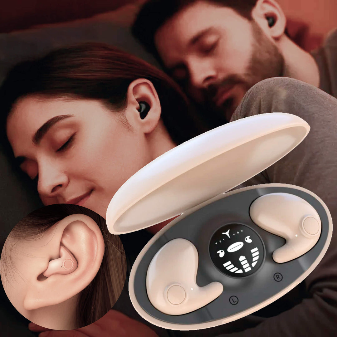 Wireless noise-cancelling earbuds, discreet design for peaceful, undisturbed sleep.