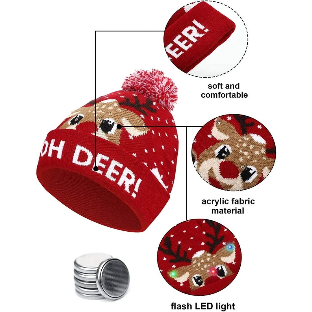 Warm unisex LED Christmas beanie, perfect festive winter knit hat with lights for holiday fun.