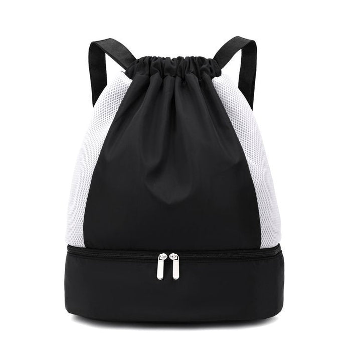 Versatile mesh drawstring bag for gym, beach, school, or travel, easy to carry, lightweight.