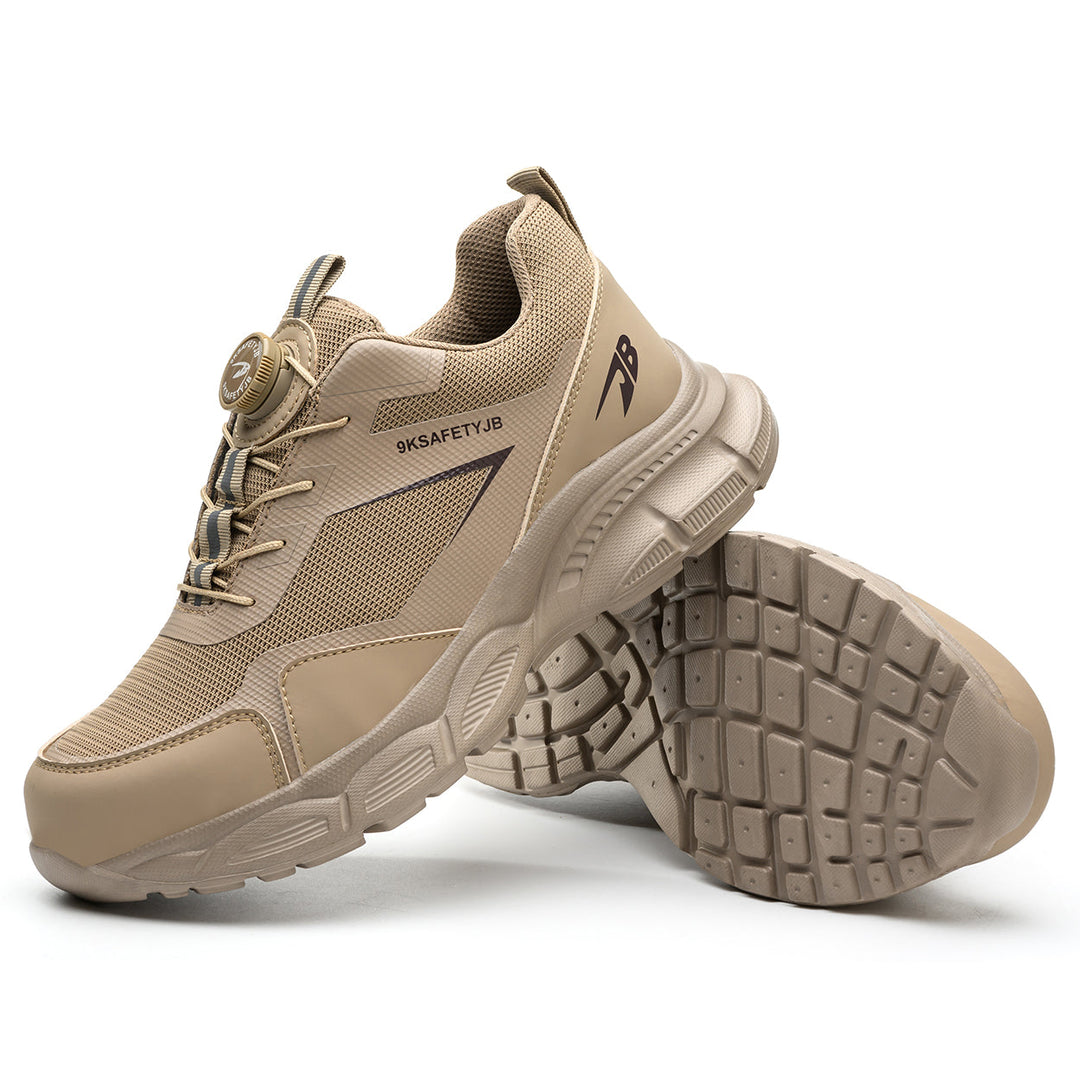 Industrial steel toe work shoes, slip resistant, comfortable & professional for workplace safety.