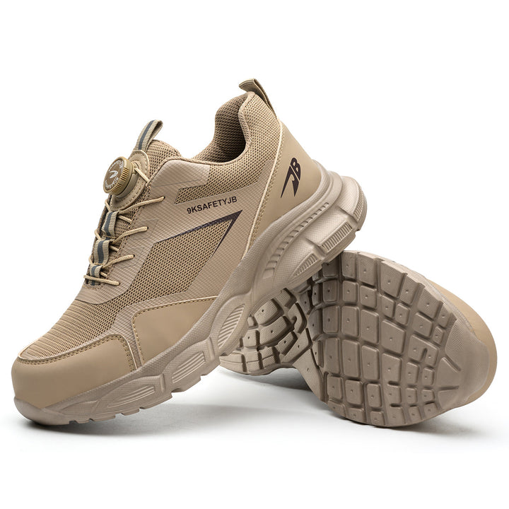 Industrial steel toe work shoes, slip resistant, comfortable & professional for workplace safety.