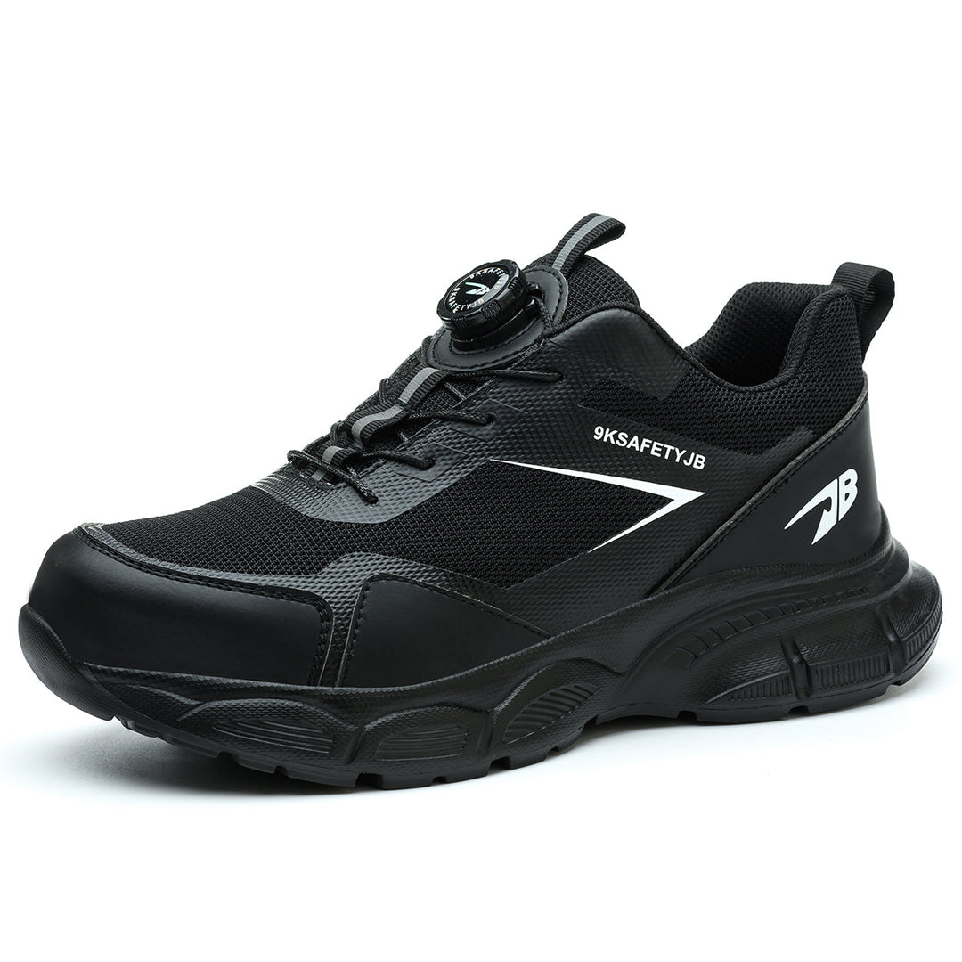 Durable steel toe safety shoes for men & women, slip & puncture resistant for industrial use.