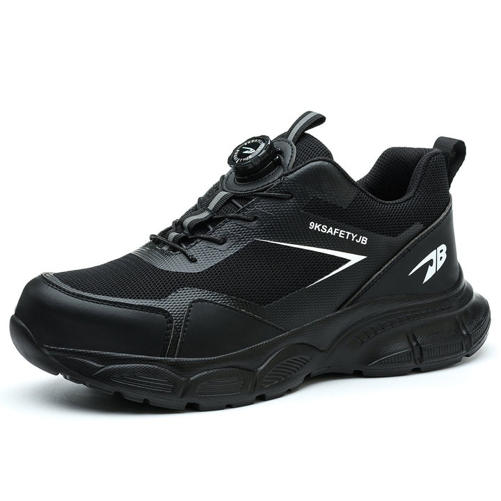 Durable steel toe safety shoes for men & women, slip & puncture resistant for industrial use.