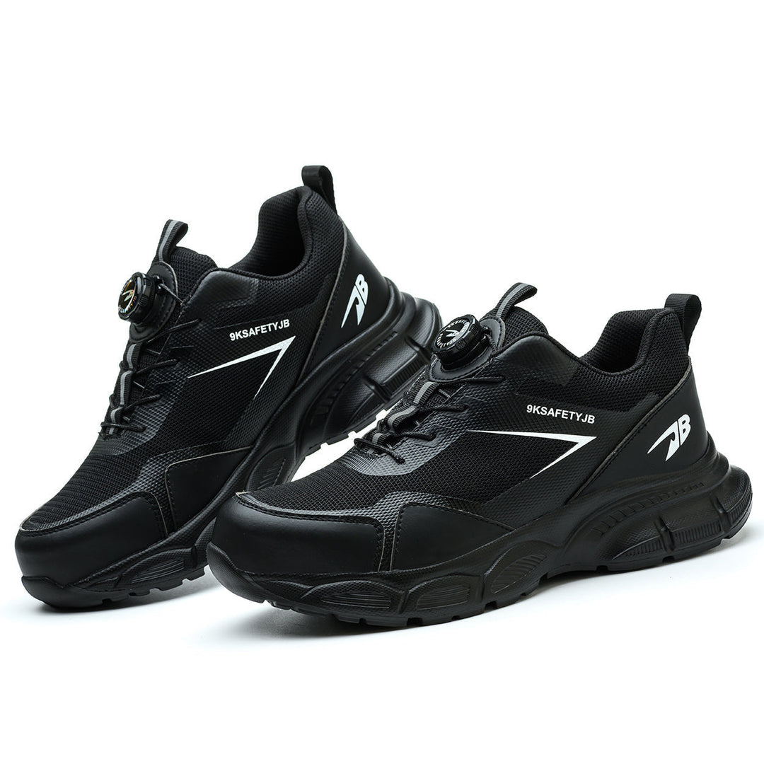 Lightweight, comfortable unisex work shoes with steel toe protection, ideal for long shifts.