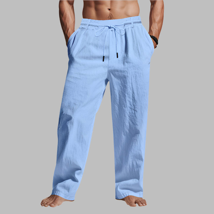 Soft linen relaxed fit drawstring pants for men & women. Ideal for casual outings, beach, or summer comfort.