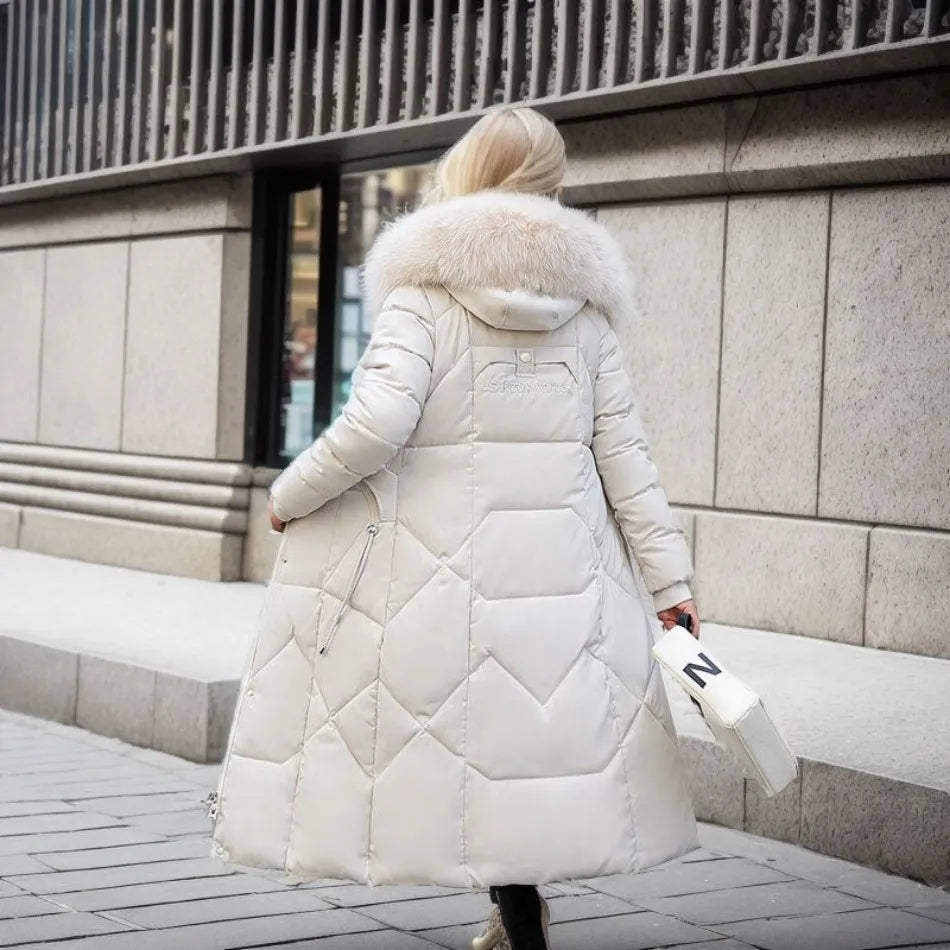 Warm unisex long hooded winter parka, featuring a cozy fluffy trim and robust design for extreme cold protection.