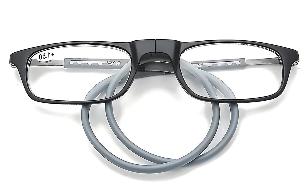 Red magnetic neck-hanging readers; lightweight, unisex reading glasses with easy-access design for all-day convenience.