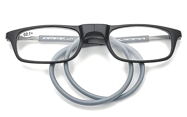 Red magnetic neck-hanging readers; lightweight, unisex reading glasses with easy-access design for all-day convenience.