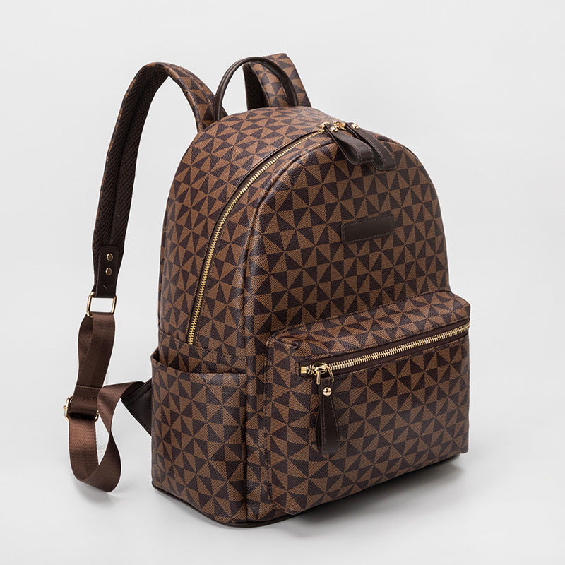 Close-up of the unique geometric pattern on a versatile and modern unisex backpack.