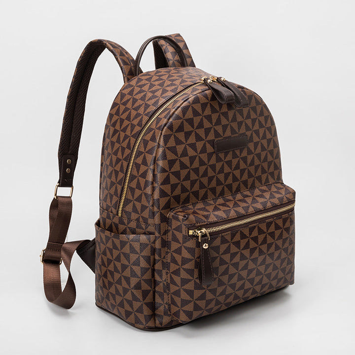 Close-up of the unique geometric pattern on a versatile and modern unisex backpack.