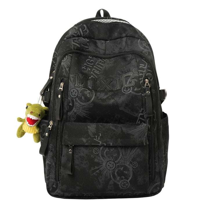 Durable unisex school backpack with a vibrant graphic print and comfortable padded shoulder straps.