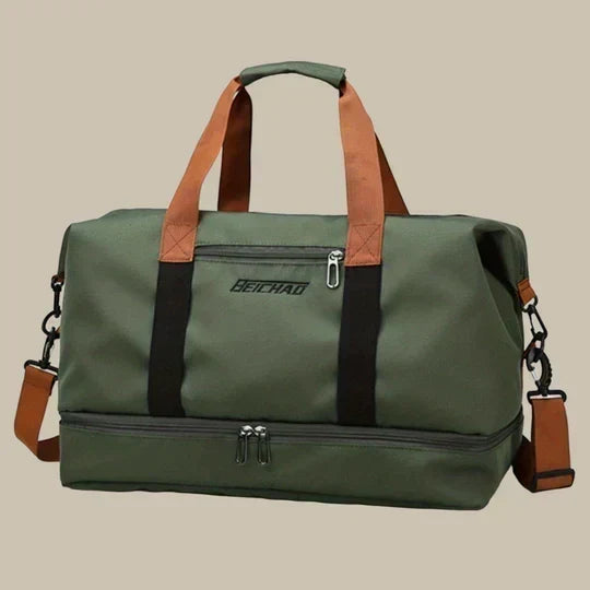 Overnight travel bag: a modern unisex duffel with ample space and multiple pockets for organized packing.