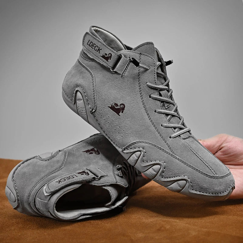 Stylish brown leather barefoot shoes, perfect for casual wear and hiking trips.