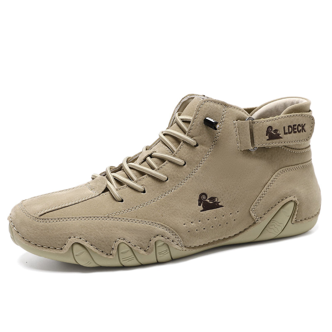 Outdoor adventurers enjoying comfort in unisex leather slip-resistant barefoot shoes.