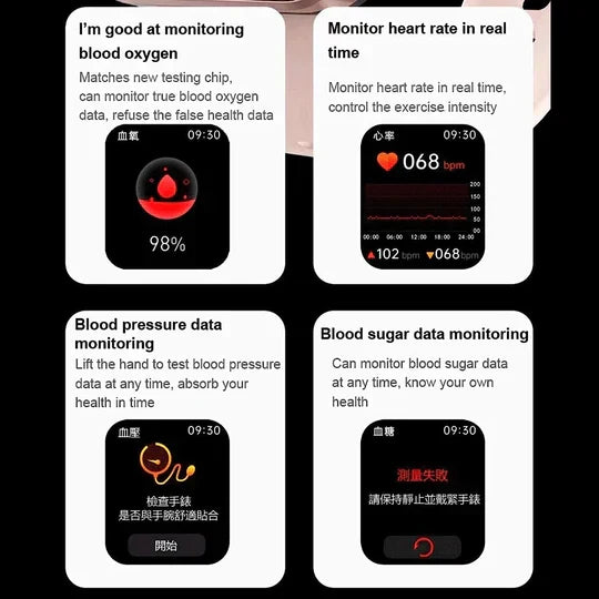 Monitor blood sugar non-invasively with this unisex glucose smartwatch & fitness health tracker.