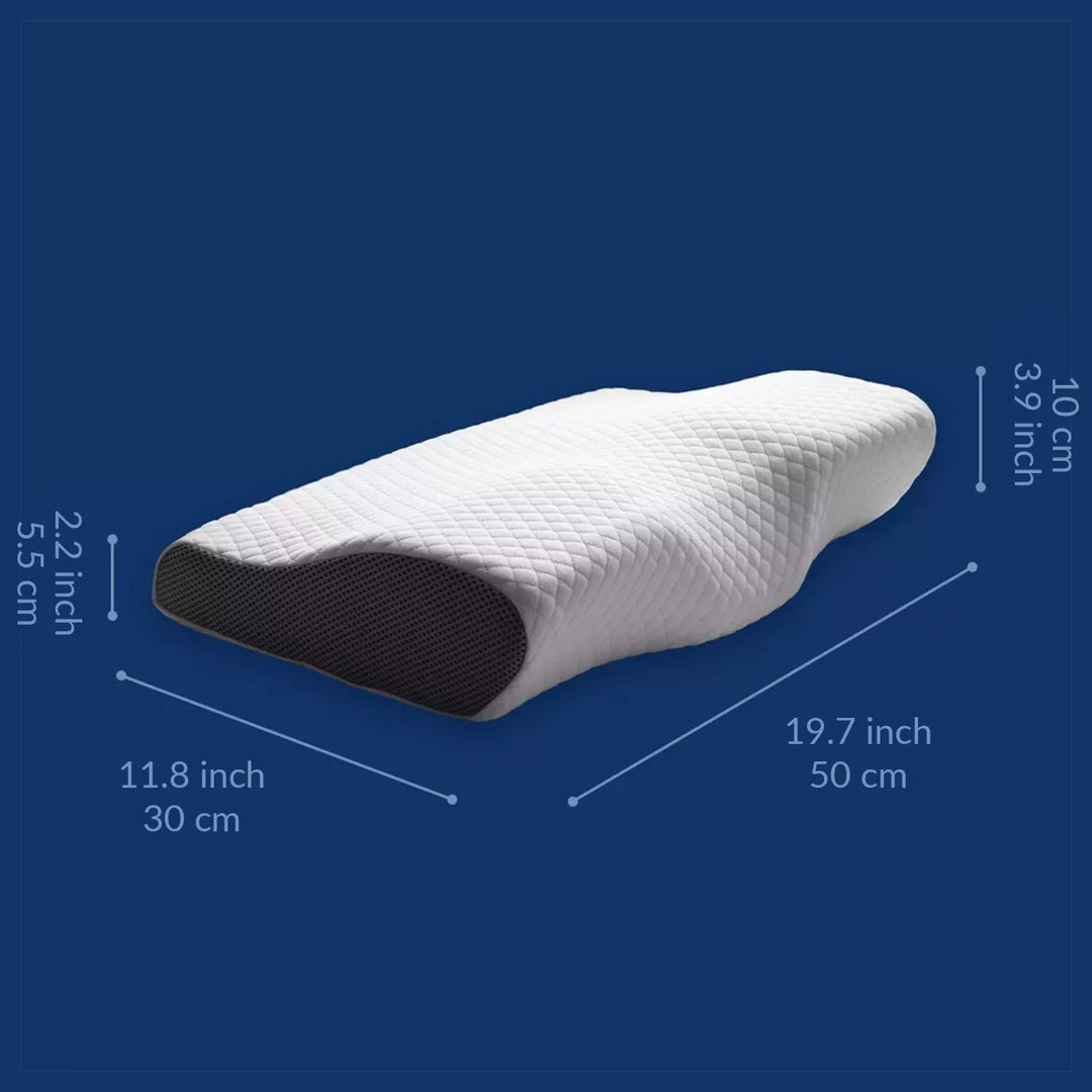 Orthopedic neck pain relief pillow, supporting cervical spine for better sleep and reduced shoulder discomfort.
