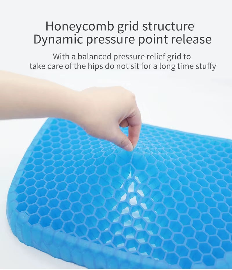 Orthopedic back support cushion with gel layer for pressure relief & improved sitting posture. Unisex design.