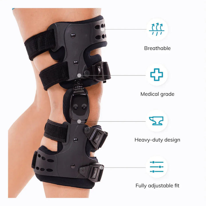 Unisex medical knee brace, ideal for osteoarthritis pain management & stability during an active lifestyle.