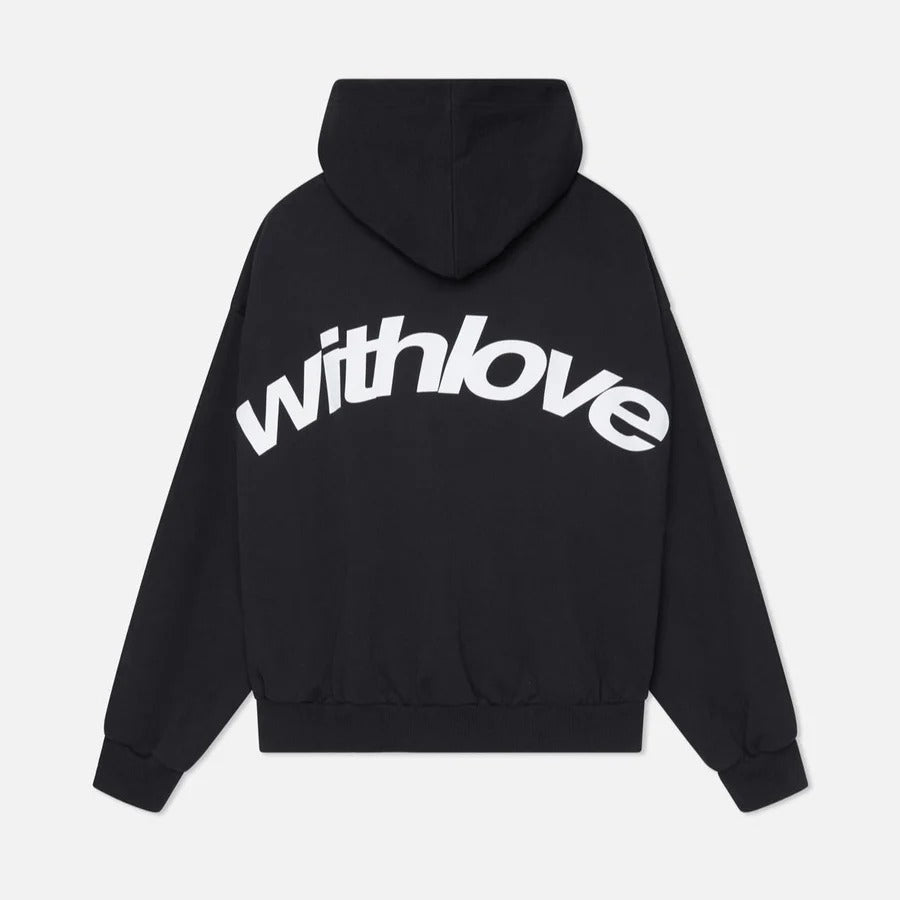 Unisex oversized hoodie with bold slogan print, perfect for urban streetwear style.
