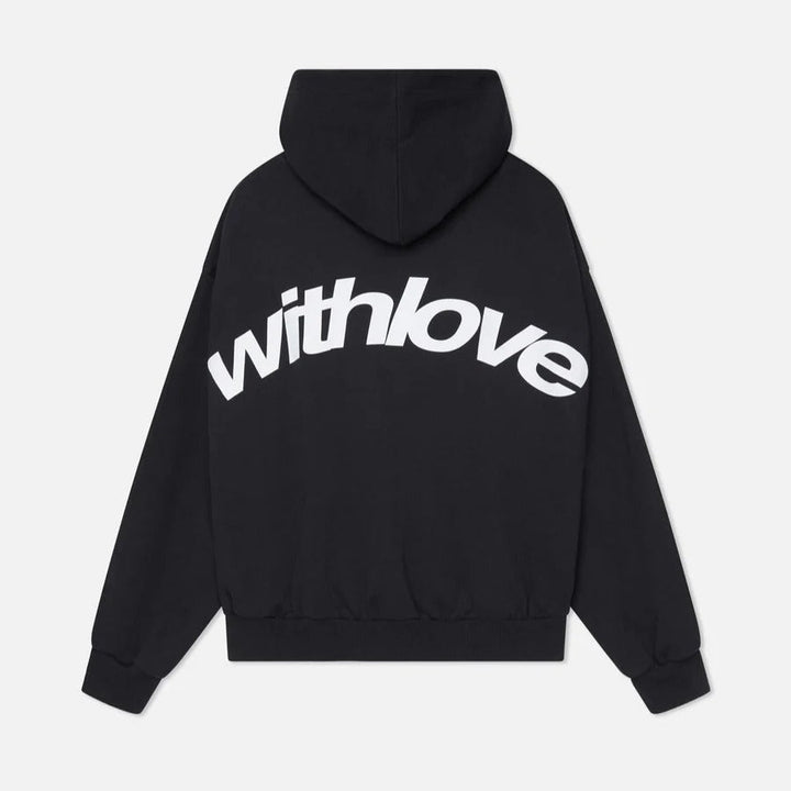 Unisex oversized hoodie with bold slogan print, perfect for urban streetwear style.