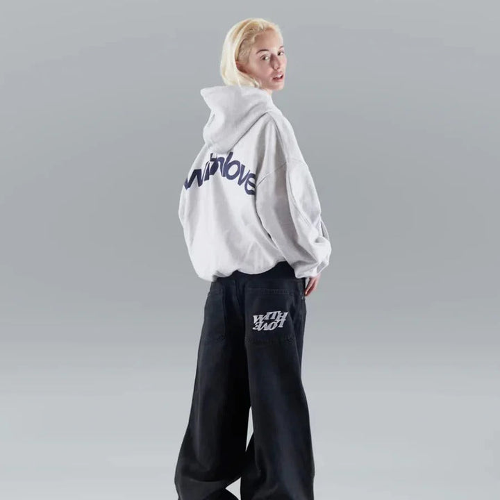 Warm and stylish: Unisex slogan print hoodie, perfect for winter fashion.