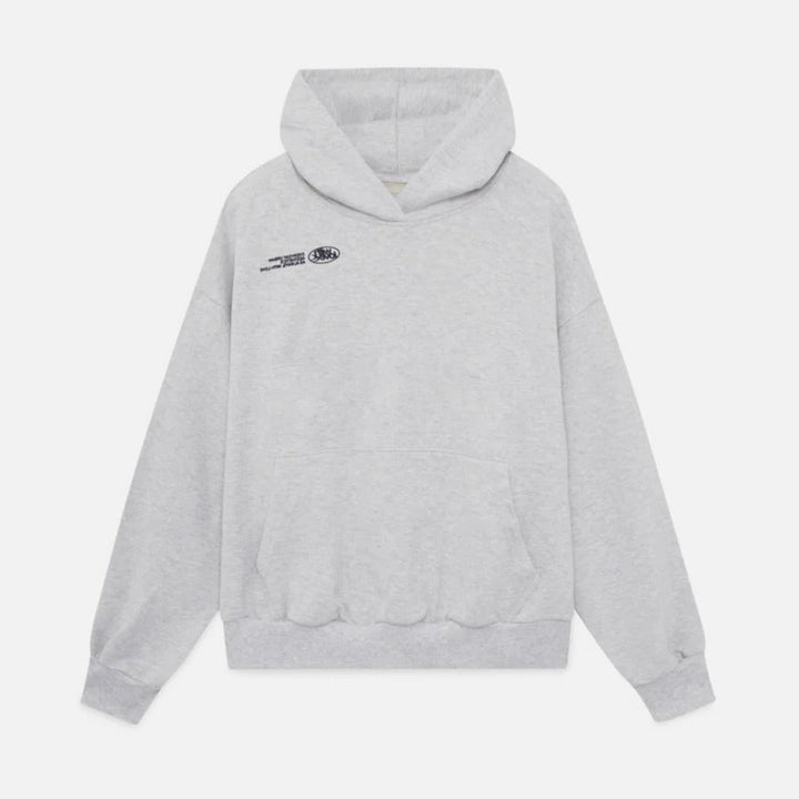 Urban style pullover hoodie, oversized and featuring a modern slogan graphic.