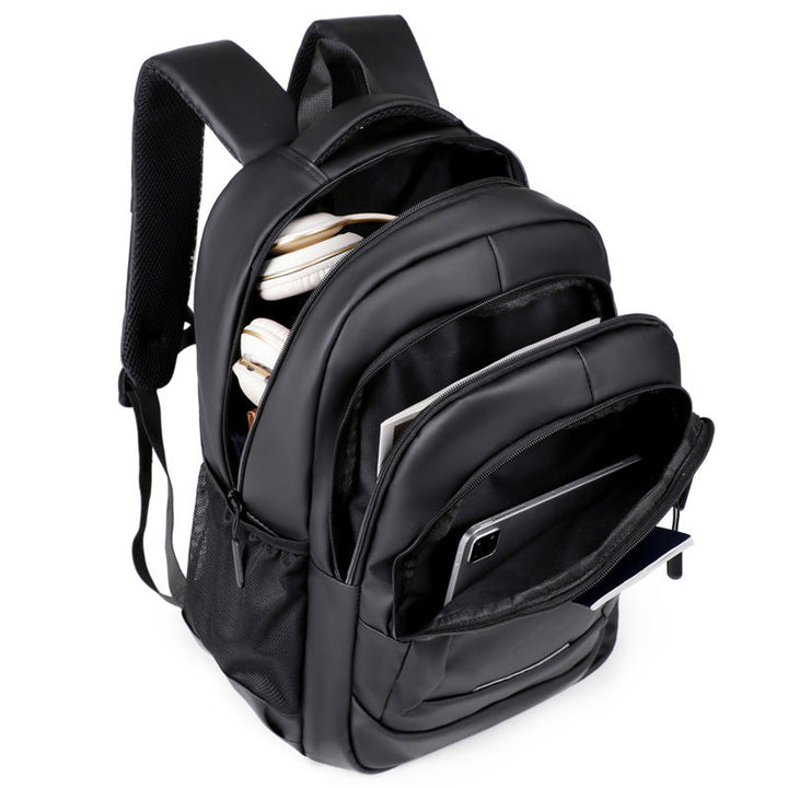 Padded laptop travel backpack, unisex design for comfort and tech protection.