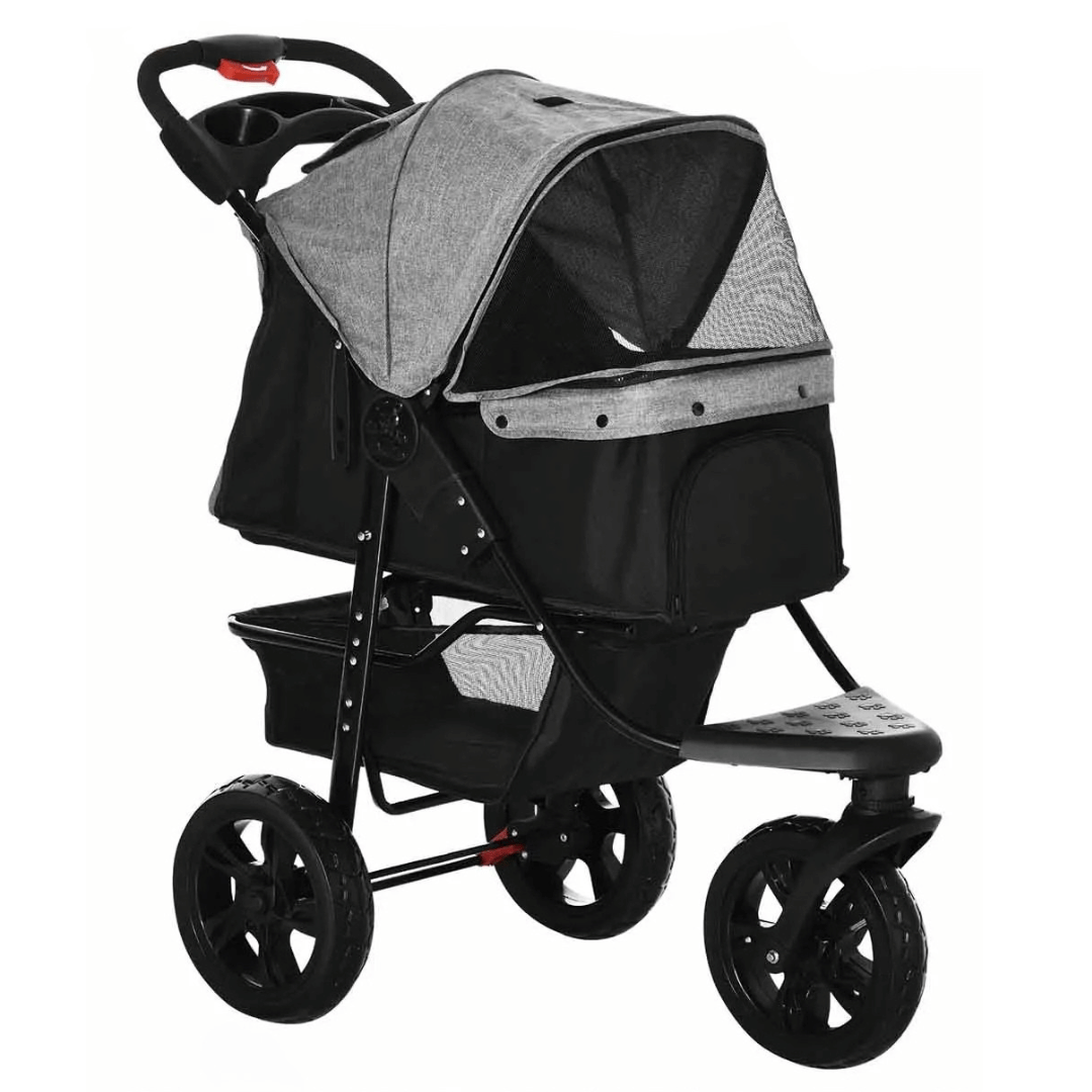 Unisex pet adventure stroller with smooth wheels and ample storage, ideal for outdoor dog and cat travel.