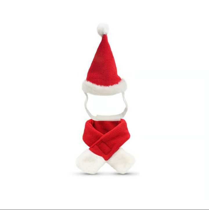 Christmas pet hat & scarf set for dogs and cats. Festive holiday accessory & cute animal costume.
