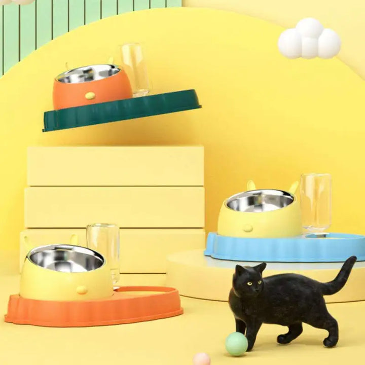 Unisex pet feeding station with automatic water dispenser & food bowl for dogs & cats. Keeps pets hydrated & fed.