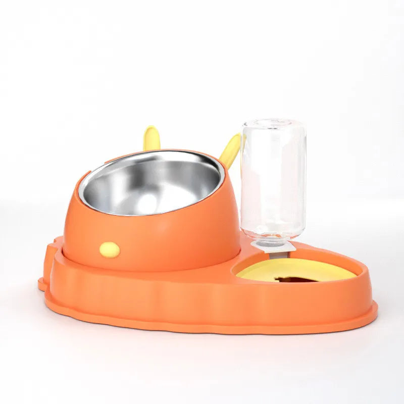 Pet feeding station with food bowl & automatic water dispenser for dogs & cats. Essential pet supplies for daily care.