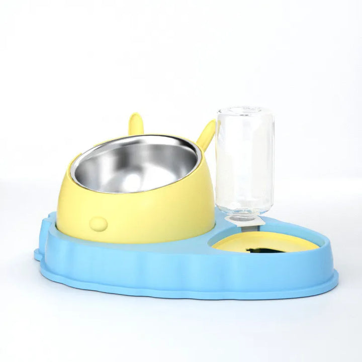 Durable pet feeding station with integrated water dispenser & food bowl for both dogs & cats. Easy to clean pet care.