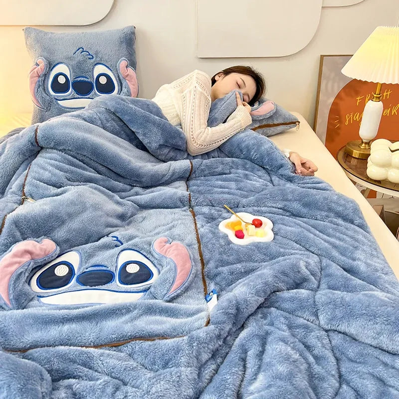 Charming character cushion and soft plush blanket for cozy evenings