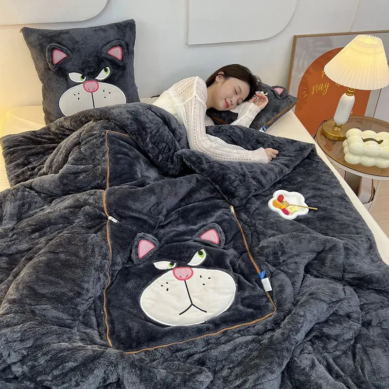 Soft and plush cushion with a matching character blanket for kids