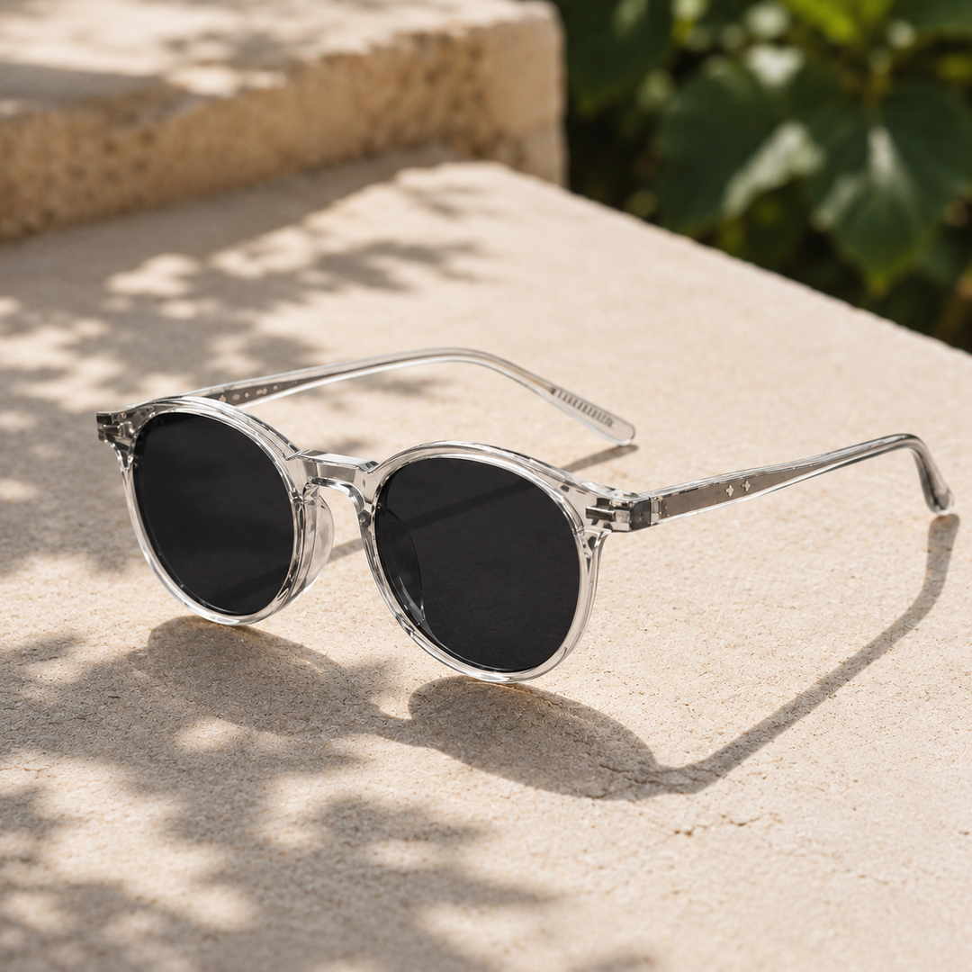 Vintage round frame sunglasses, unisex design. Polarised lenses offer UV400 protection & glare reduction.