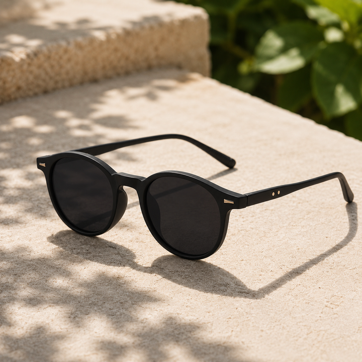 Stylish unisex round polarised sunglasses. UV400 glare protection for driving, beachwear, & casual outings.