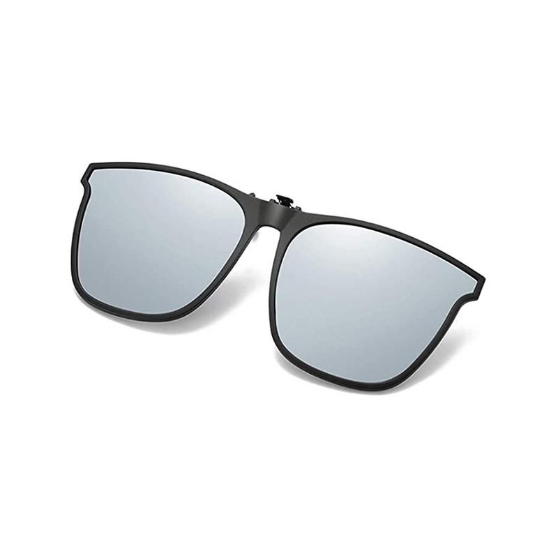 Portable unisex flip-up clip-on polarized sunglasses. Easy attachment for instant glare reduction & enhanced vision.
