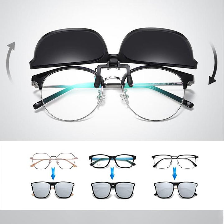 Versatile polarized flip-up clip-on sunglasses. Instant eye protection & glare reduction for any outdoor adventure.