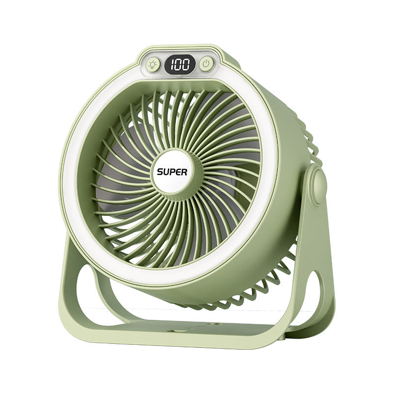 Compact plug-in desk fan, an air circulator with a quiet operation for comfortable home and office use.