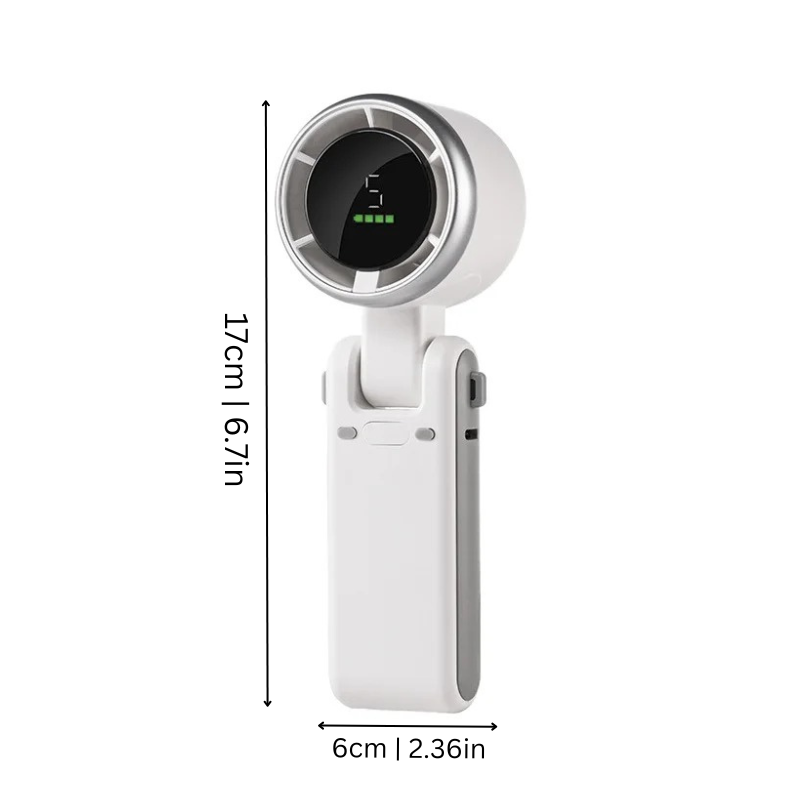 Handheld personal turbo cooling fan with quiet operation, ideal summer gadget for instant refreshment.