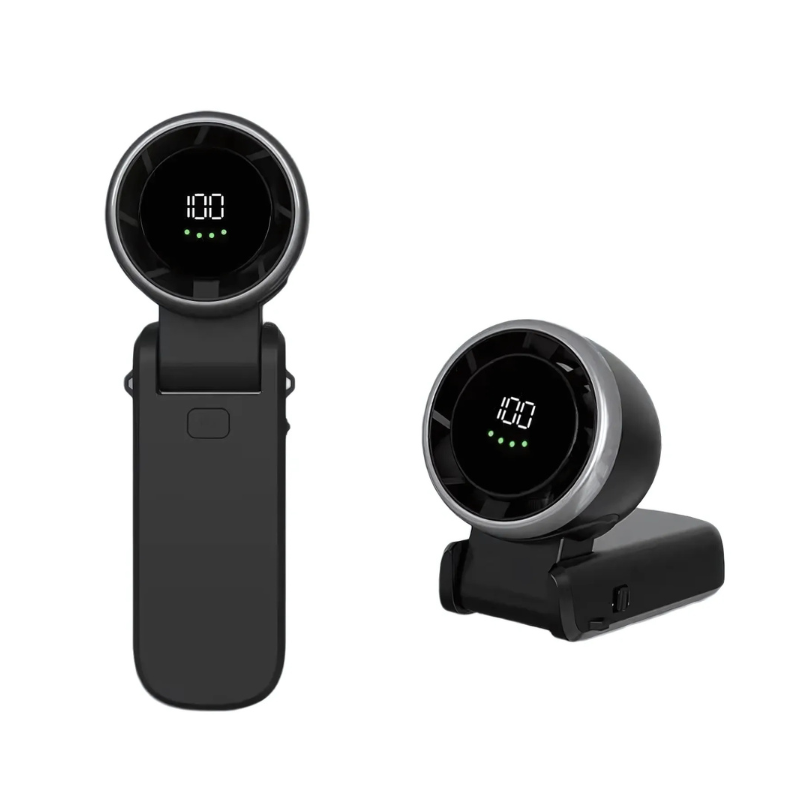 Sleek compact rechargeable cooling fan, essential travel accessory for personal comfort anywhere.
