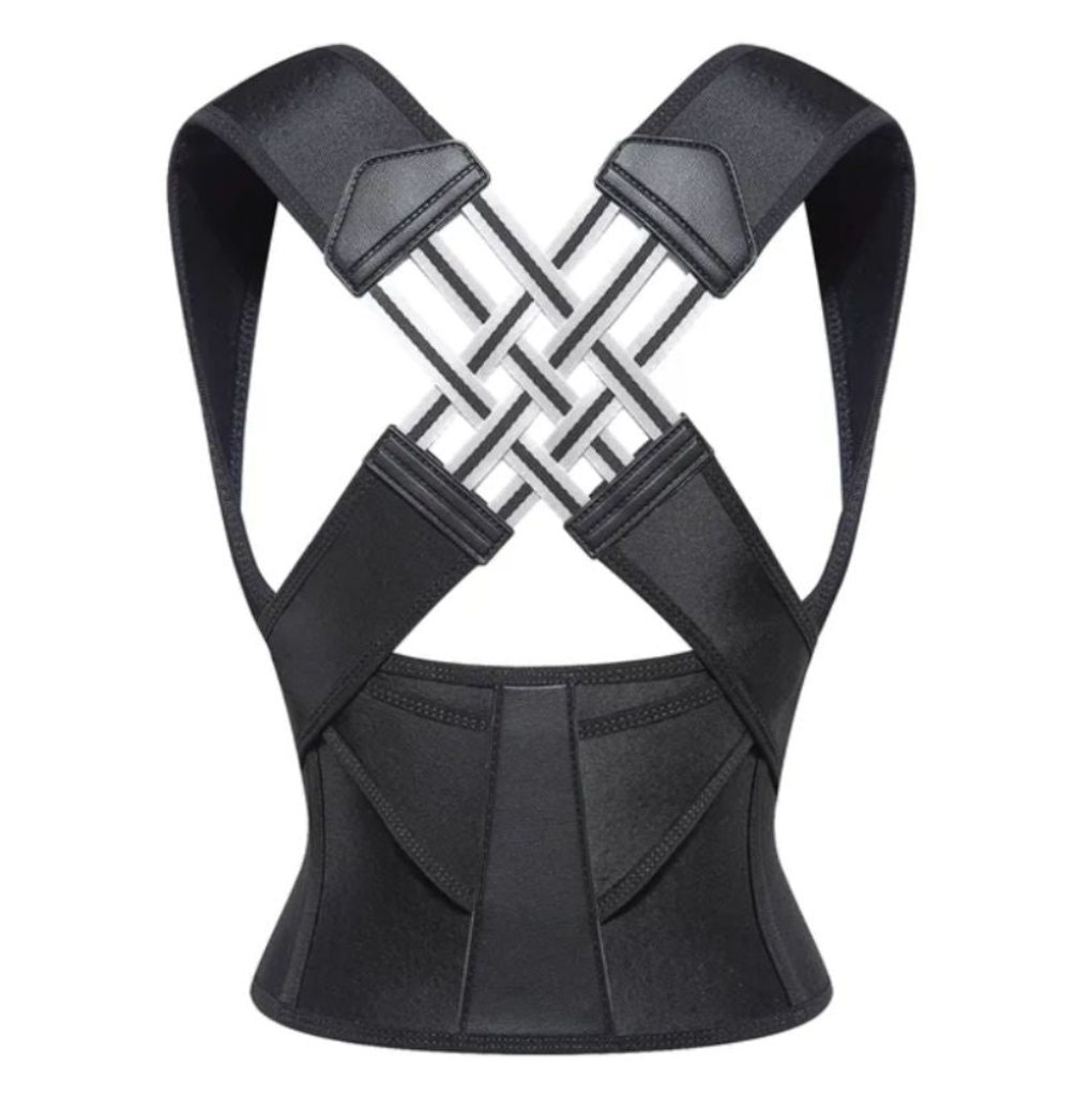 Unisex posture corrector, adjustable back brace for instant shoulder support & ergonomic comfort, promoting better posture.