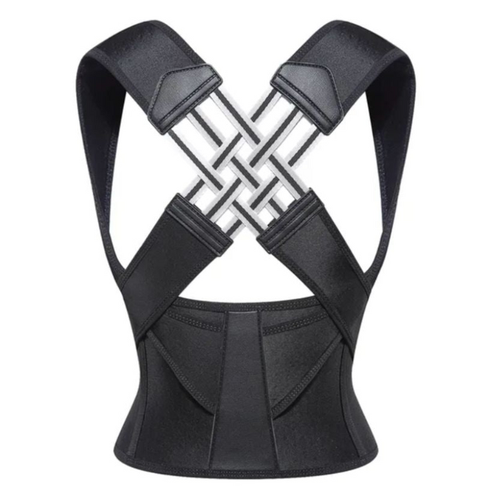 Unisex posture corrector, adjustable back brace for instant shoulder support & ergonomic comfort, promoting better posture.