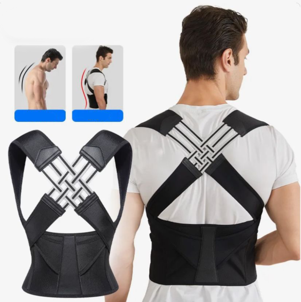Discreet unisex posture corrector and shoulder support, a comfortable and adjustable back brace for daily ergonomic alignment.