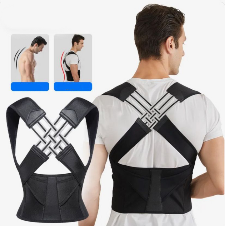 Discreet unisex posture corrector and shoulder support, a comfortable and adjustable back brace for daily ergonomic alignment.