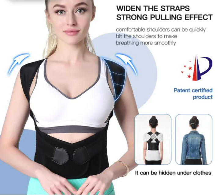 Adjustable unisex posture corrector for back & shoulders, providing instant support and ergonomic comfort for improved wellness.