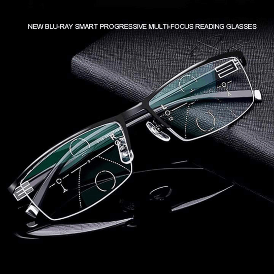 Enhance vision clarity with unisex progressive light adapting reading glasses, offering UV & blue light protection.